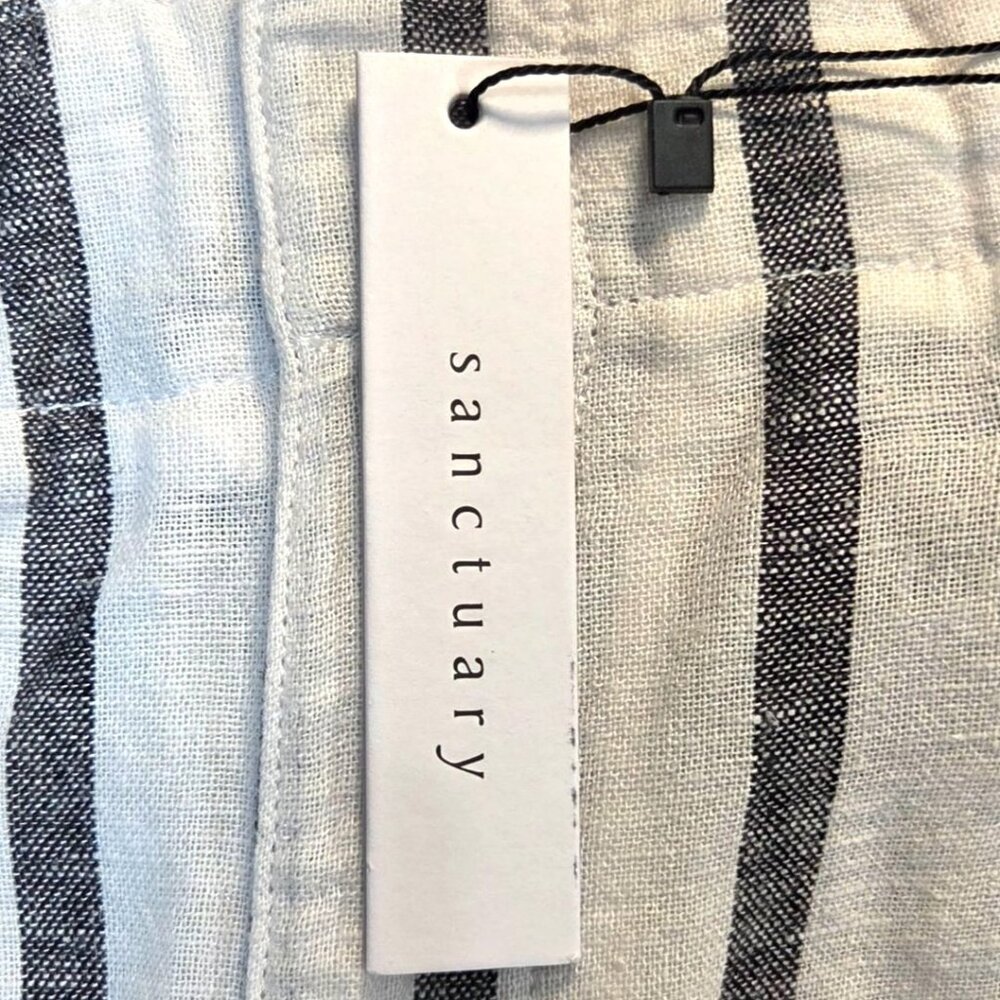 Sanctuary Inland White Black Striped Wide Leg Cropped Linen Coastal Pants 32 NWT - Picture 8 of 10